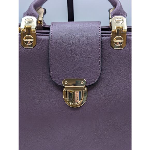 Dasein Purple Leather Gold Tone Metal Three Large Compartment Satchel Handbag - Picture 4 of 14
